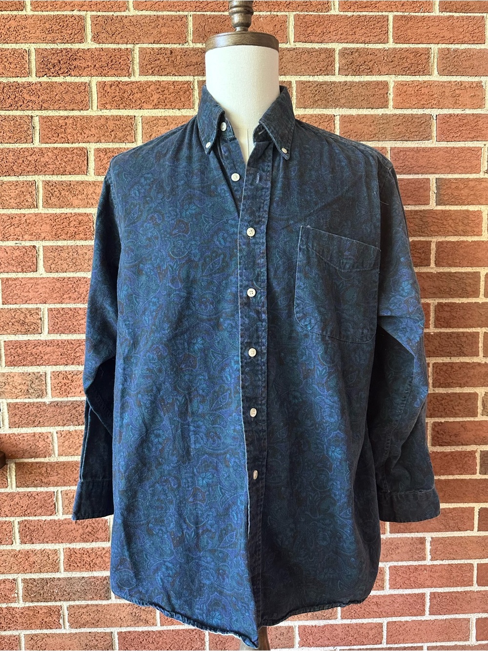 Britches Blue Paisley Cotton Woven Button-Down Button-Up Shirt Pockets, XL